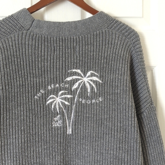 The Beach People The Twin Palms Ribbed Knit Open Front Cardigan Sweater Gray M/L - Picture 12 of 14